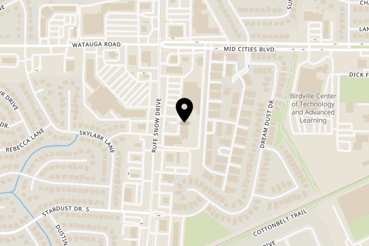 Map showing the location of Flavor Hub on 6242 Rufe Snow Dr in North Richland Hills